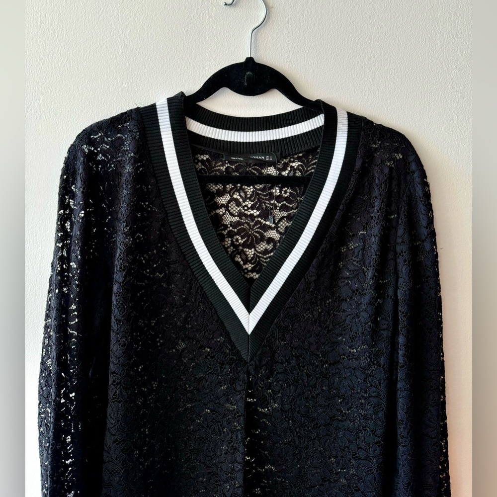 Zara Black and White Lace Varsity Sweater
